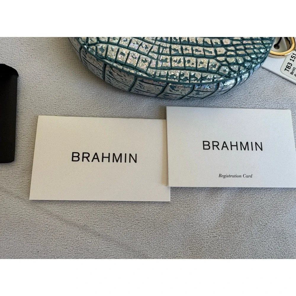 Brahmin Britt Arctic Blue Melbourne Croc Leather Clip On Coin Holder Charm Gold